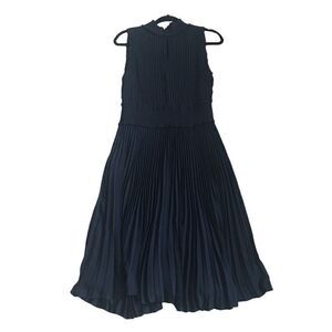Nanette navy silk pleated dress